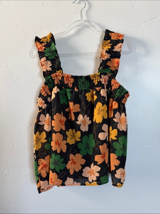 Who What Wear Tops - Who What Wear Black Floral Smocked Tank Top with Green & Yellow Flowers